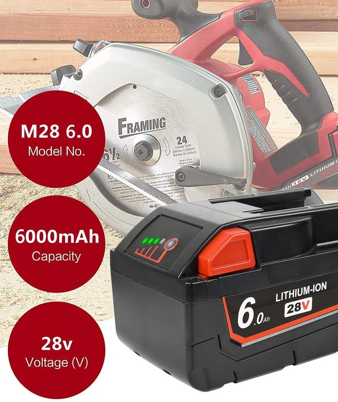 10 Years Factory Replacement 28V High Voltage Milwaukee Power Tool Battery 6000mAh with 1 Year Warranty
