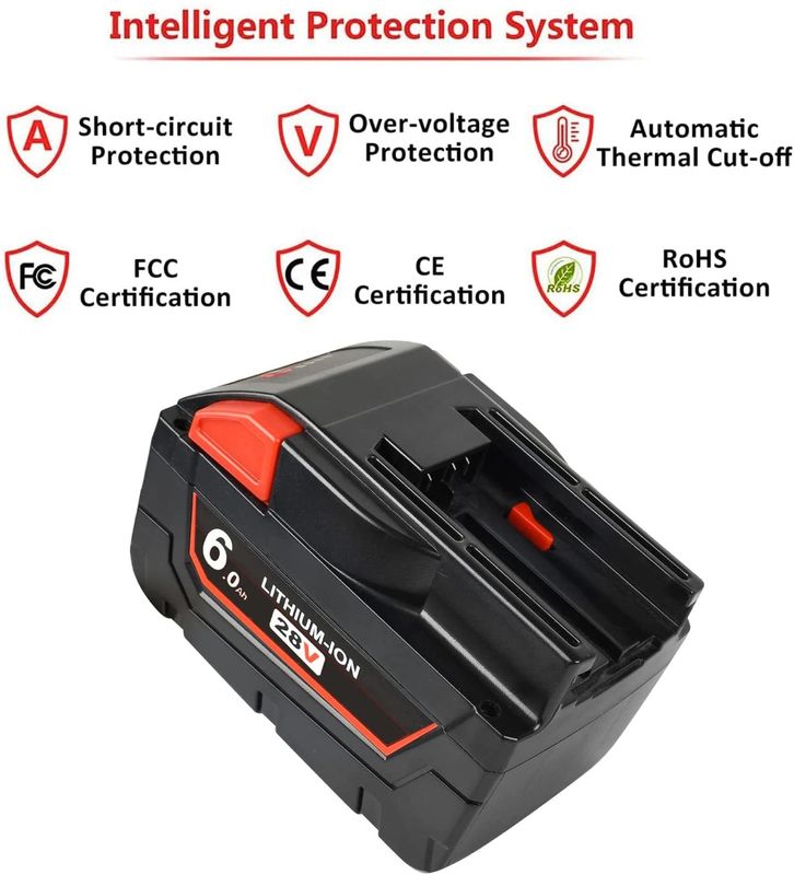 10 Years Factory Replacement 28V High Voltage Milwaukee Power Tool Battery 6000mAh with 1 Year Warranty