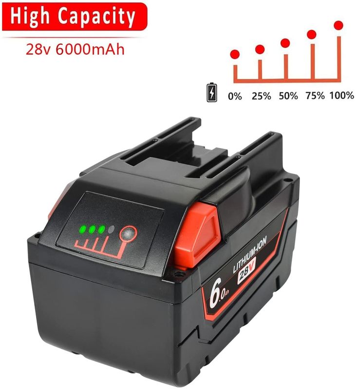 10 Years Factory Replacement 28V High Voltage Milwaukee Power Tool Battery 6000mAh with 1 Year Warranty