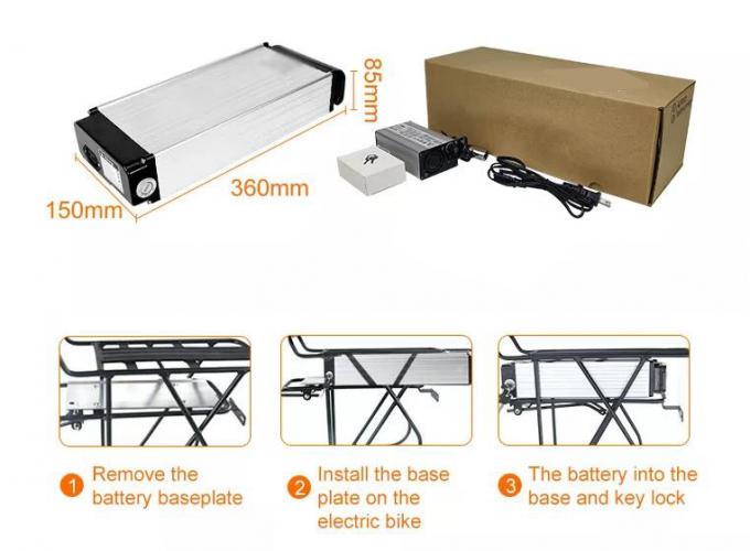 250W 500W Silver Rear Rack Rechargeable Ebike Battery